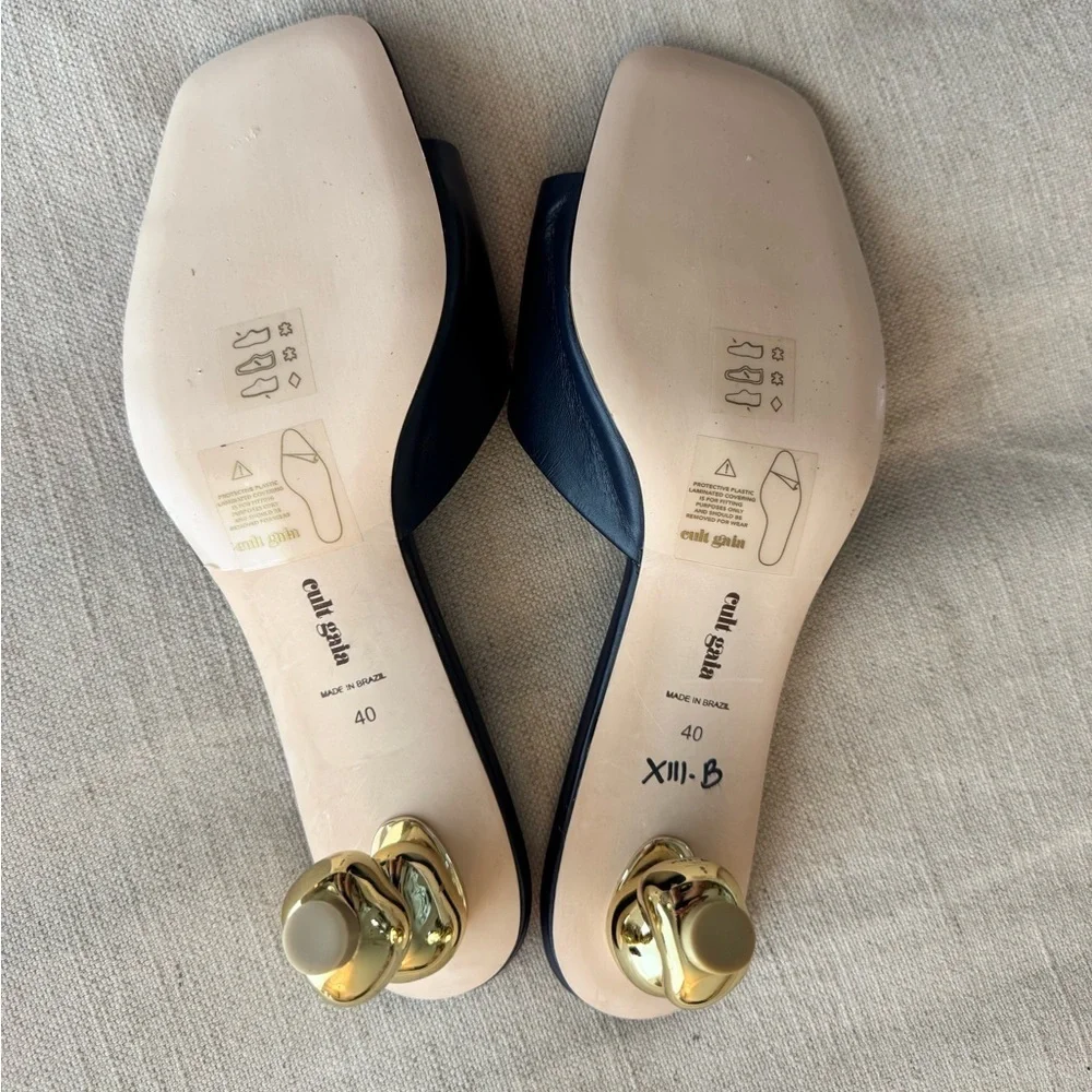 Cult Gaia Gigi Slide Sandal in Navy & Gold